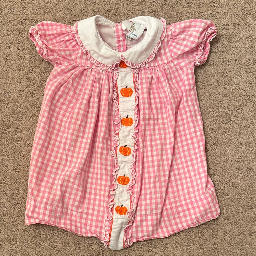 Eliza James Pink Check Pumpkin Dress Size 24M